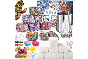ZQEJEFD Kit per Fabbricazione Candele,Kit per Candele Fai da Te,Kit per Fusione Cera per Principianti DIY Set Regalo con 480g Cera di Soia, 8 Candele Barattoli, 3 Stampo in Silicone, 30 Stoppini