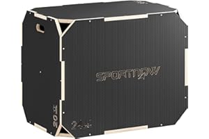 SPORTNOW Cajón Pliométrico de Madera 3 en 1, Plataforma de Caja Pliométrica con 3 Alturas Diferentes, Asas, sin Esquinas, Entrenamiento de Salto, Fuerza, para Casa, Gimnasio y Exterior