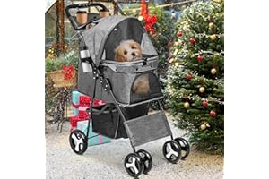 YITAHOME Carro Perro, Carrito para Perros, Cochecito de Viaje para Mascotas, Cochecito para Perros y Gatos con Cesta de Almacenamiento, Plegable Carro para Perros, Portátil Cochecito Perro (Gris)