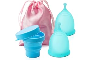 SEEDAWN Menstrual Cup - Set of 2 Reusable Period Cup with 1 Sterilizing Cup, Hygienic and Soft Silicone Feminine Menstruation Cups Kit for Women & Girls, Alternative to Tampons and Sanitary Pads (Small&Blue)