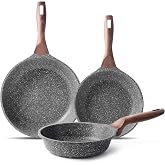 RIOVARM Nonstick Frying Pan Set Induction Pan Set with Heat Resistant Handle Granite PFOA Free Omelet Pan Marble Cookware for