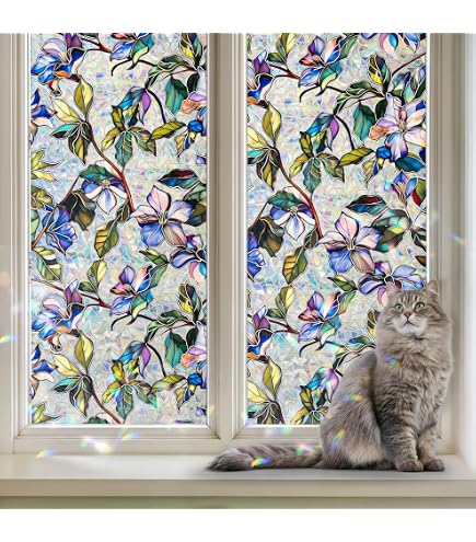 JOLIHOME Film D'Intimité Pour Fenêtre Orchidées Colorées 44.5x200cm - Adhésif Statique Sans Colle, Vinyle Dépoli Pour Salle De Bain & Douche