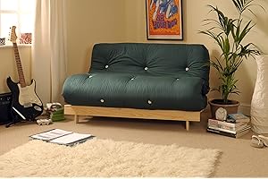 Comfy Living 4ft Small Double 120cm Wooden Futon Set with GLADE GREEN Mattress