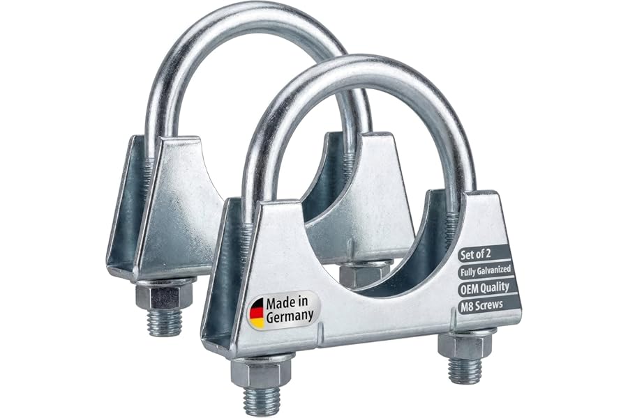 AUPROTEC 2X U Bolt Exhaust clamp M8 for Exhaust and Pipe Joints I Galvanized Steel I Ø 60 mm