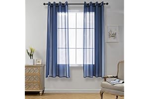 CUCRAF Net Curtains for Windows - Eyelet Living Room & Bedroom Voile Blue Sheer Curtains, 72" Drop, Wrinkle Resistant Solid Colour Easy Clean & Machine Washable