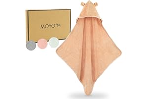 MOYO Ręcznik z kapturem dla niemowląt – ręcznik kąpielowy dla niemowląt z kapturem, wykonany w 100% z bawełny, słodki ręcznik dla niemowląt z uszami, dla dziewczynek, dzieci, 75 x 75 cm (pudr)