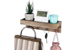 BELLE VOUS Mensole da Muro Legno con 4 Ganci Appendiabiti (25,5 cm) - Mensole Legno Naturale per Cappotti, Chiavi e Cappelli - Mensole Cameretta, Mensole Cucina, Mensole Bagno, Soggiorno ed Ufficio