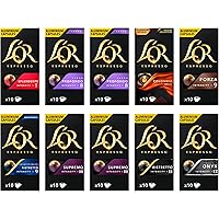 L'OR Espresso Variety Pack Nespresso Compatible Coffee Pods (Pack of 10, Total 100 Coffee Capsules)