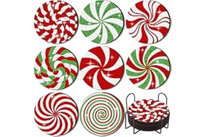 5D DIY Diamante Pintura Posavasos Navidad, Alluring Juego de 8 Diamond Painting Posavasos con Soporte para Pintura de Diamantes Posavasos para Bebidas Taza de Mesa para Adultos Niños Manualidades