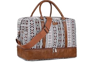 BAOSHA HB-38 - Bolsa de lona para mujer, bolsa de viaje para fin de semana, equipaje de mano con compartimento para zapatos, Estampado, L, Informal