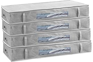 2friends Komoda pod łóżko, zestaw 4 sztuk, każda o pojemności ok. 100 l, 100 x 50 x 15 cm, torba do przechowywania koców i poduszek – z okienkiem, szara