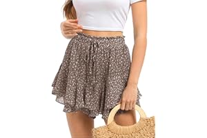 JHSNJNR Damen Kurz Boho Leicht Sommerrock Fließender Doppellagiger Rüschen Chiffon Rock Urlaub Blumen Minirock Shorts