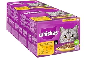 Whiskas 7+ Katzenfutter Geflügel Auswahl in Sauce, 24x85g (2 Packungen) – Hochwertiges Nassfutter ab dem 7. Lebensjahr in 48 Portionsbeuteln
