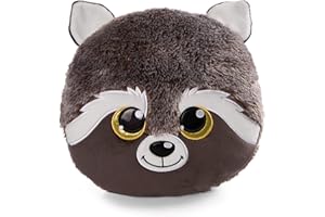 NICI GLUBSCHIS Kissen Waschbär Clooney 33 x 32 cm – rundes Kuschelkissen aus weichem Plüsch, Dekokissen für Kinder & Erwachsene, 48586, tolle Geschenkidee, braun