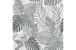 Yullpaper Papier Peint Jungle Noir et Blanc Papier Adhesif pour Meuble Papier Peint Adhesif Mural Feuillage Chambre Salon Rouleau Vinyle Papier Adhésif Décoratif Film Autocollant Meuble 44,5cm x 300cm