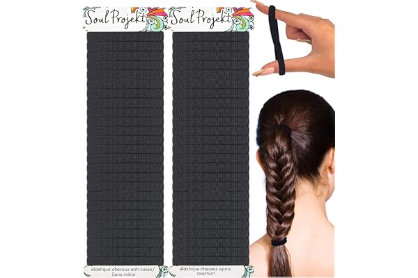 Soul Projekt Elastique Cheveux Noir, Cadeau Noël Femme et Homme, 50 Pièces 8mm Résistants Élastiques Cheveux Fille, Chouchou Chevéux avec Anti-Casse Sans Accrochage pour Queue de cheval