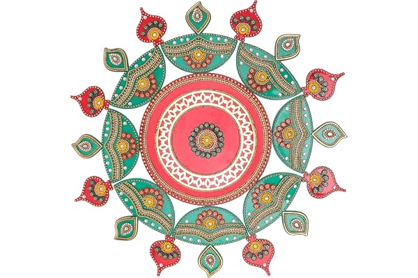 Designer Floor Rangoli Reusable Round Acrylic Rangoli Home Floor Decor Gift for Home Interior Indian Traditional Festival Diwali Decorations and Return Gifting Housewarming(Size:-14")(Red