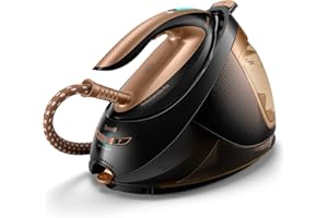 Philips PerfectCare Elite Plus Steam Generator Iron for Large Family Basket Loads, with OptimalTEMP: No Fabric Burns Guaranteed, 8 Bar, 600 g Steam Boost - Black/Gold - (GC9682/86)