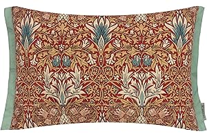 Morris&Co. Snakeshead Outdoor Cushion – Water Resistant Heritage Print Garden Pillow with Oxford Trim (Berry/Natural - 60x40cm)