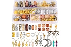 ‎EBANKU EBANKU 184 Stück Haar Geflecht Ringe, Perlen Metall Haarschellen, Aluminium Dreadlocks Perlen Manschetten, Moon Snake Leaf Braid Clips für Zöpfe, Haarverlängerungen, Dreadlocks Dekoration