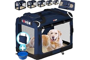 CADOCA® Transportín Mascotas Plegable con Alfombrilla Suave y Tazón Talla XL 82x56x58cm Bolsa Viajes Transportadora Perros Gatos Azúl