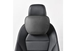 POKSRI 1P Cuero Genuino de Vaca Cojin Reposacabezas Coche,Almohadilla Auto,cojín Cabeza,cojin Cervical automóvil,poliéster Vegetal,30x19cm,Recargable y Ajustable (Negro)
