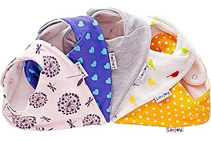 Lovjoy Bandana Dribble Bibs - Super Absorbent & Soft for Teething Babies - Adjustable Snaps - Fits Newborn to 3 years - 5 Pack