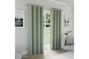 Enhanced Living Austin Sage Green Blackout Curtains for Living Room - 46x54 inch (117x137 cm) - Textured Linen Look Eyelet Curtains for Bedroom - 2 x Curtain Panels