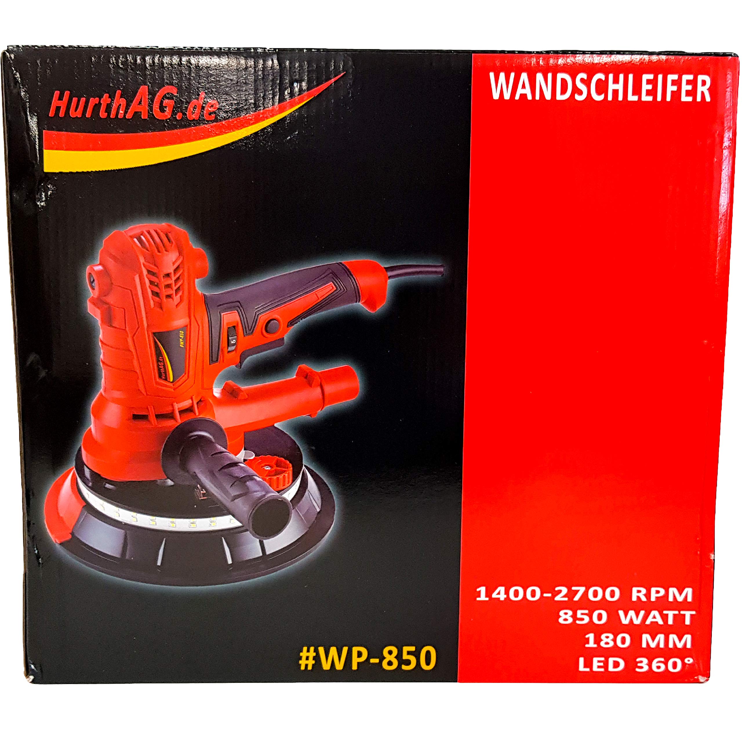 Wandschleifer-Deckenschleifer-Trockenbauschleifer-Durchmesser-180mm-inkl-Absaugschlauch-Fangsack-Soft-Griff-850W-LED-SMD-360