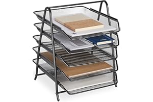 Relaxdays Range-Documents, 5 Niveaux, Porte-Lettres, Aspect Maille, HxLxP : 37,5 x 30 x 35,5 cm, Organiseur, Noir