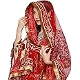 THE BRIDE MADE Gorgeous Printed Designer Women's Net Dupatta for Girls/Ladies (Red_Free Size)