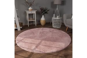 Paco Home Tappeto Salotto e Camera da Letto Moderno a Pelo Corto - Morbido, Lavabile, Antiscivolo, in Finta Pelliccia, Dimensione:80 cm tondo, Colore:Pink