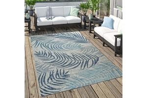Paco Home Tappeto per esterni, per la terrazza e il balcone, con palme, in diversi colori, Dimensione:120x160 cm, Colore:Blu