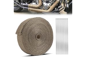 ‎GEAREVER GEAREVER 20M*5CM Hitzeschutzband Basaltfaser mit 10 Kabelbinder Edelstahl, Hitzeschutzband Auspuff für Fächerkrümmer Thermoband Krümmerband Auto Motorrad Auspuff (Titanium)