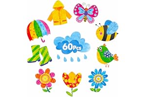 GETHELUD 60 cartoncini a tema primaverile, fiori colorati, farfalle, api, uccelli ritagliati Decorazione versatile per la bacheca dell'aula in 10 disegni Forniture per feste a tema primaverile