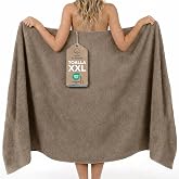 Twinzen - Large Bath Towel 100% Cotton - 100x200 cm | Brown &middot; Absorbent and Soft &middot; 360 GSM &middot; With Hanging Ribbon &middot; OEKO-TEX C