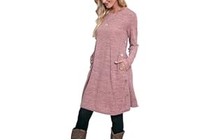 Aokosor Jumper Dress for Women Long Sleeve Dress Ladies Button Tunic Dress with Pockets