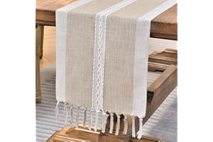 Wracra Camino de Mesa de Algodón Bordado, Estilo Campesino para Interior y Exterio Camino de Mesa Café 275cm con Borlas para Decoración de Fiestas y Cocinas (Café, 275cm)