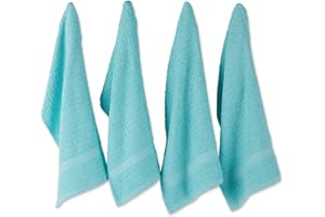 DII Waffle Dishtowel Set, Cotton, Solid Aqua, 15x26