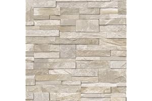 GRANDECO 3D Slate Stone Brick Effect Wallpaper Washable Vinyl Sand & Stone