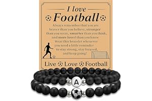 Aidenn Football Gifts for Boys Soccer Bracelets with Initial Pendant & Football Charm, Friendship Bracelet with Card for Birthday Gift Present for Son Brother Teenager Young Soccer Fans