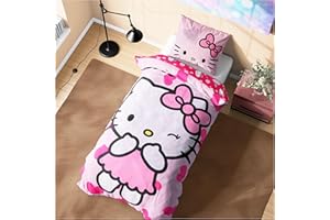 Hello Kitty Sanrio Copripiumino Singolo Reversibile 135x200 e Federe Cuscini Set Letto, Accessori Camera da Letto Kawaii, Regalo Anime per Lei