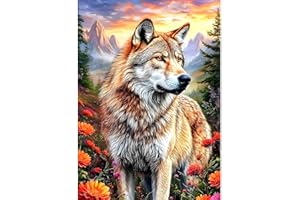 DPHERO Forest Wolf Diamond Painting Kits for Beginners Adults,5D DIY Wildflowers Diamond Art Kits,Round Full Drill Sunset Gem Art Crafts,DIY Painting by Numbers for Home Wall Decor 12x16 inch