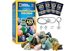 NATIONAL GEOGRAPHIC Nachfüllset für Trommelpolierer – 453 g Rohsteine und Edelsteine zum Polieren, inkl. Amethyst und Quarz – Schleifpulver & Schmuckzubehör