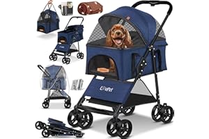 LOVPET Poussette 2 en 1 pour chien - Pliable jusqu'à 20 kg - Avec fenêtre en filet - Porte-gobelet - Housse de protection contre la pluie - Pour animaux de compagnie