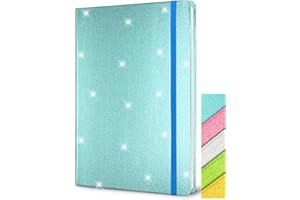 GINMLYDA Blue Glitter Notebook A5 Hardback, 8.3x5.7 Inches 160 Pages Never Peel Off Glitter Lined Notebook for Girls Cute Teenager Journal for Women Blank Hardcover Notepads for Work Girls Gift