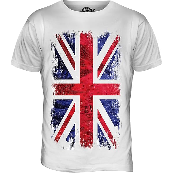 T-shirt Homme Candymix Angleterre Drapeau Délavé - Bleu Royal, Taille L, 100% Coton 190gsm - Style Vintage