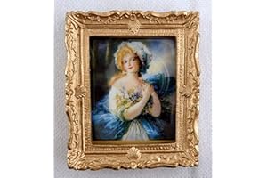 Melody Jane Dolls House Miniature Accessory Blue Lady Painting Gold Frame