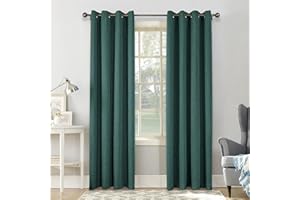 ‎CUCRAF CUCRAF 100% Verdunkelungsvorhang mit Öse, Wärmeisolierende Vorhänge in Leinenoptik, Geräuschdämpfende Vorhänge für Wohnzimmer Kinderzimmer, H225 x B140 cm, Waldgrün, 2er Set