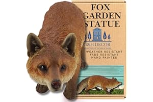 G&H DECOR Decoración de jardín y hogar, Estatua Realista de polirresina de Zorro, Pintada a Mano, Detalle intrincado, Apto para Uso en Interiores o Exteriores, Adorno de césped Animal Resistente